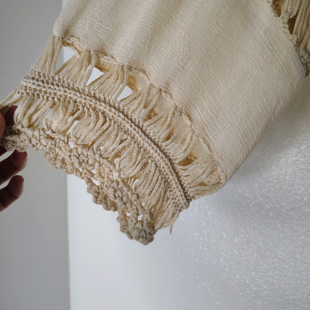 Boho Beige Crochet Mesh Midi Dress Cover Up S/M Solid Neutral Festival Beach - Picture 6 of 15